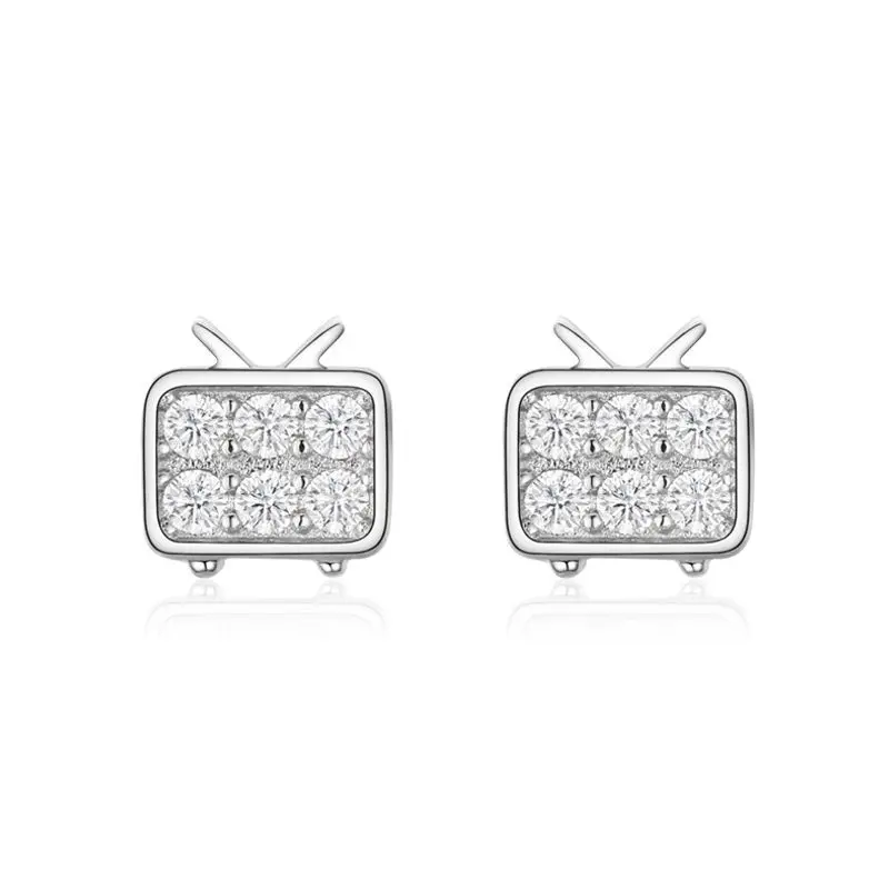 

S925 Sterling Silver Cute Rhodium Plated TV Earrings for Girls