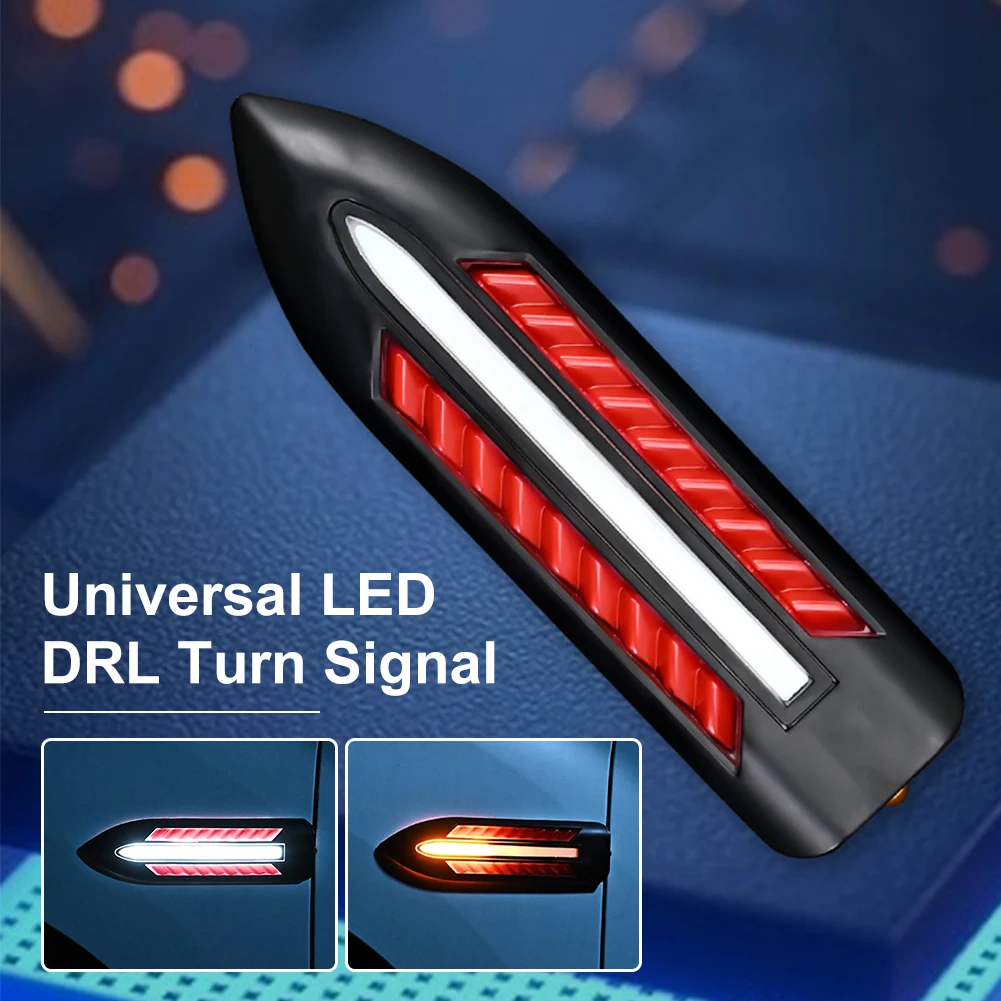 2Pcs Car LED Turn Signal Side Marker DRL Flowing Fender Turn Signal Daytime Running Light White and Ambe2r Drilling-Free Install