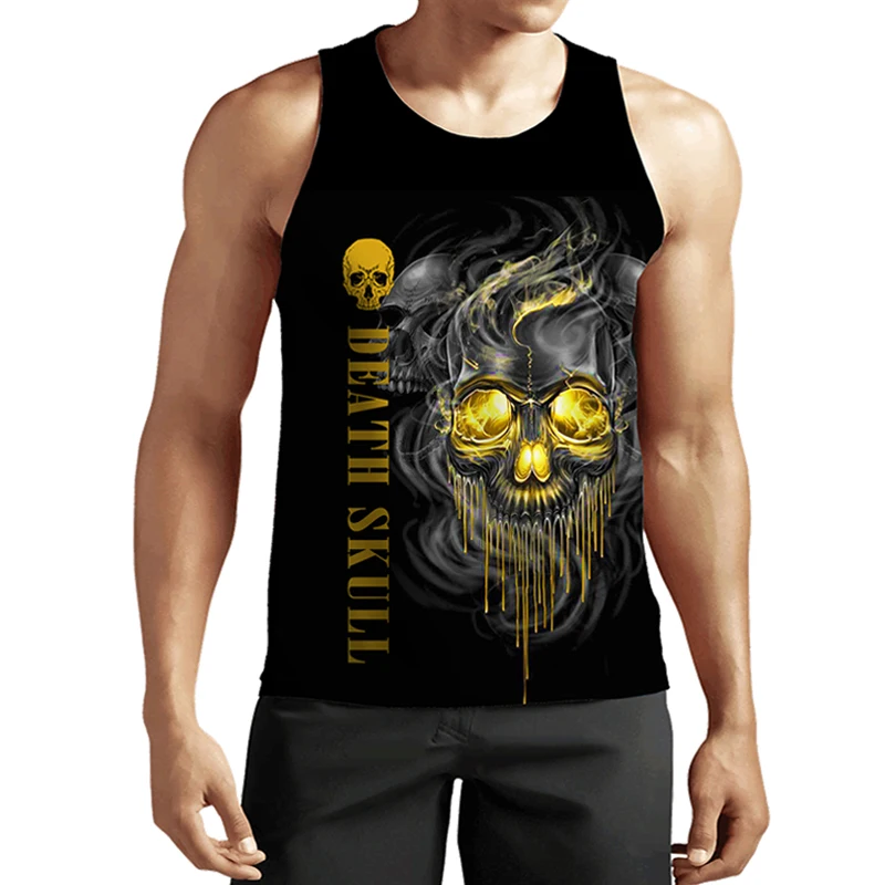 2023 New Fashion Skull 3D Print Men\'s Tank Tops Casual Hip Hop Graphic Streetwear Fitness Tops Tees Men Summer Sleeveless Shirts