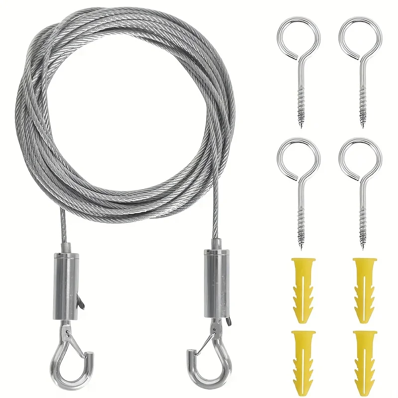 1Pc, 3m/6m Steel Wire Rope Set, 1.5mm, Curtain Rod Set, Multi-Purpose Set for Clothesline and Curtain Hanging, Stainless Steel Rope for Tent Clothesline