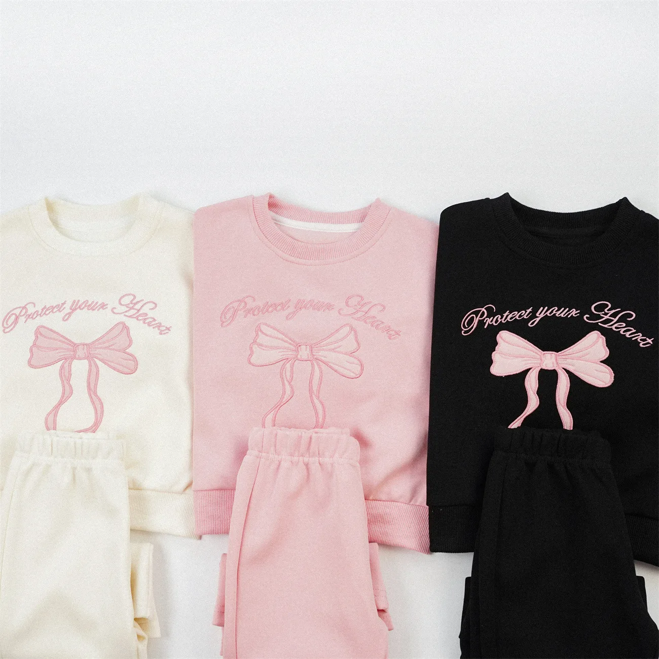 2026 Autumn New Children Casual Clothes Set Girls Bow Sweatshirt + Flared Pants 2pcs Suit Kids Sportwear Toddler Girl Outfits
