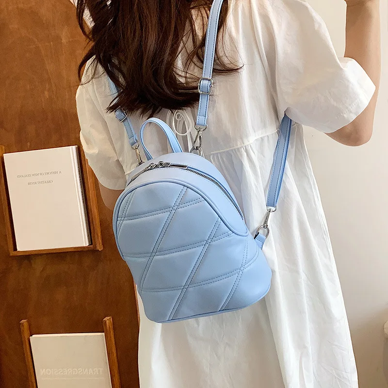 Women's Backpack Casual Versatile Fashion New Trend Solid Color Simple Leather Travel Student Commuting Diamond Grid