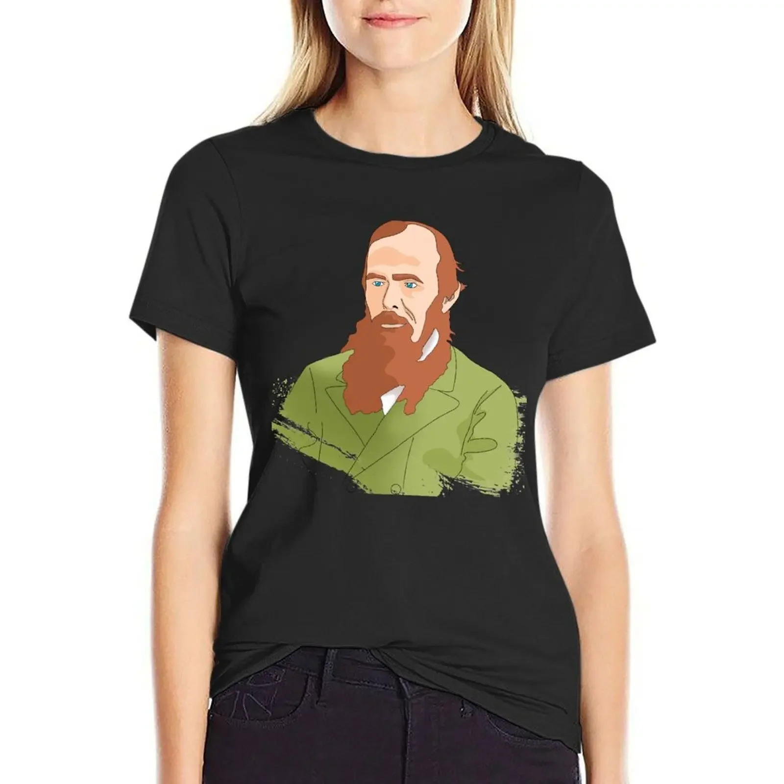 

Fyodor Dostoevsky Portrait T-Shirt animal print shirt for girls vintage graphics t shirt dress Women