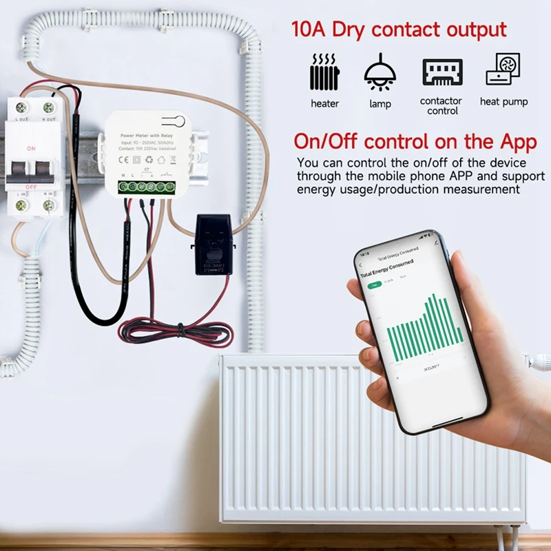 TUYA Smart Life Wifi Energiemeter 80A Met Aan/Uit 1 Transformator PV Solar Bidirectionele Multifunctionele Energiemeter Gemakkelijk te installeren
