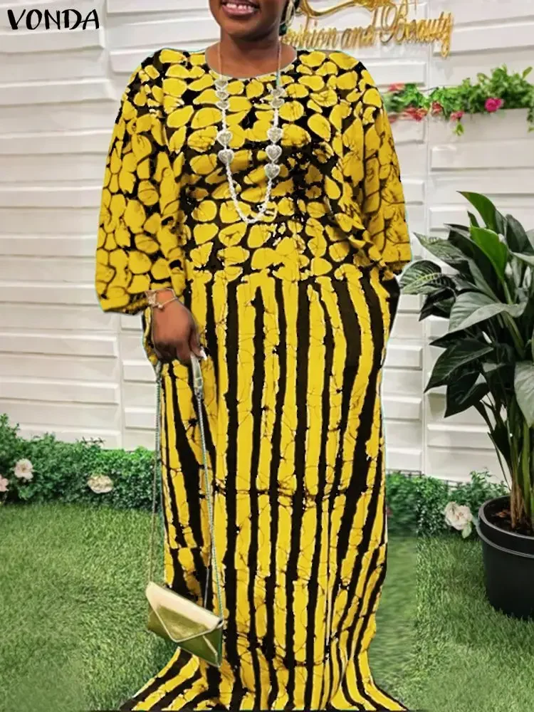 

Плюс размер 5XL, женское богемное длинное платье, винтажный сарафан с принтом, 2025 VONDA, халат с рукавами 3/4, повседневное вечерние платье с круглым вырезом, Vestidos