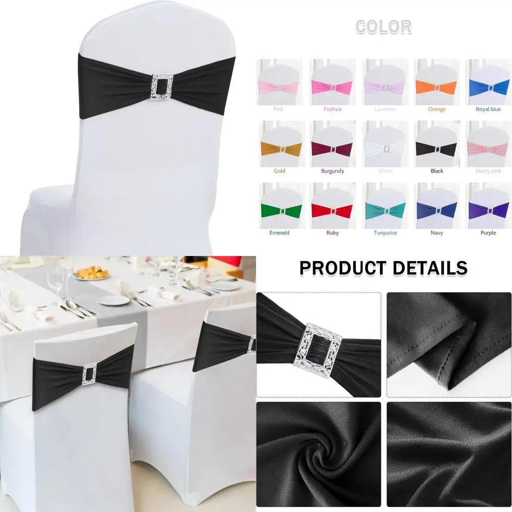 

120PCS Spandex Chair Sashes with Buckle Sliders, Universal Elastic Chair Ties for Weddings, Banquets, and Party Decorations - Bl