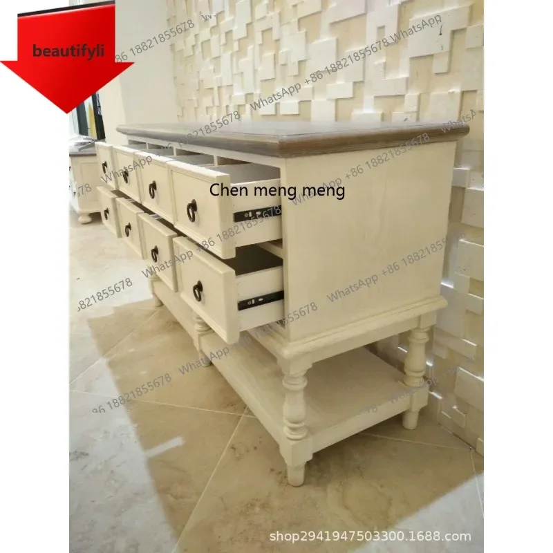 

Q181 American rural solid wood porch cabinet, oak retro old storage foyer wall display cabinet