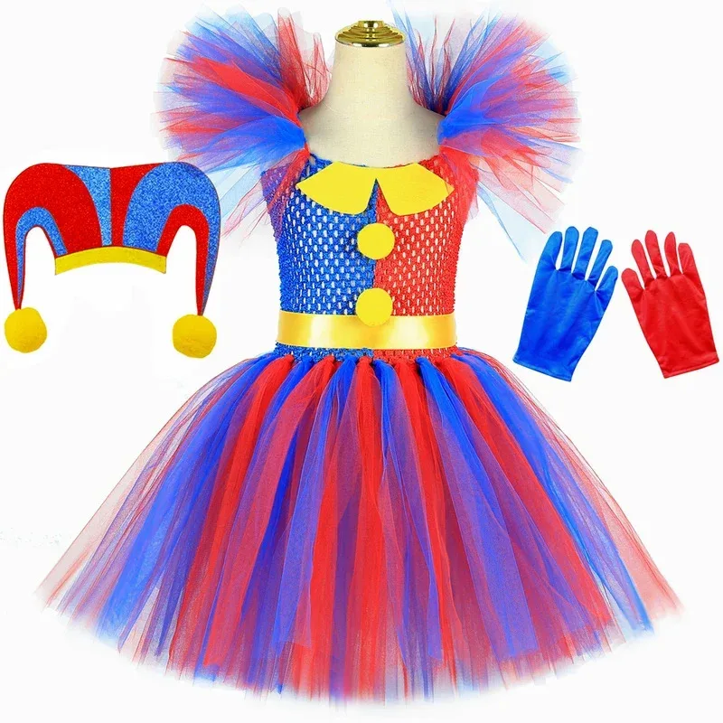 

Pomni Costume Kids Tutu Dress Cartoon The Amazing Digital Circus Clown Cosplay Costumes Girls Halloween Carnival Party Cloth@0Z*