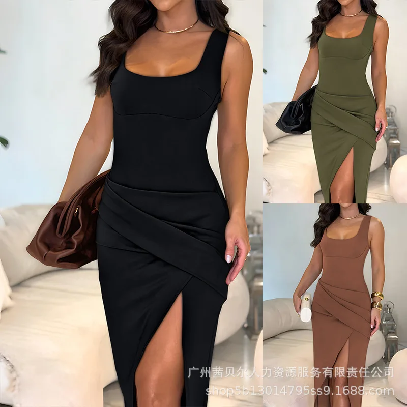

Long Dress Women Sling Dresses Party Night Vestidos U Neck Sleeveless Elegant Bodycon Y2k Streetwear Work High Waist Summer 2025