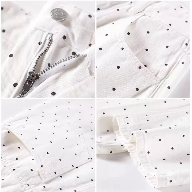 Wave Point Floral Wide-leg Jeans Women's Autumn Winter 2026 New Style Thin High Waist Loose White Casual Straight Trousers