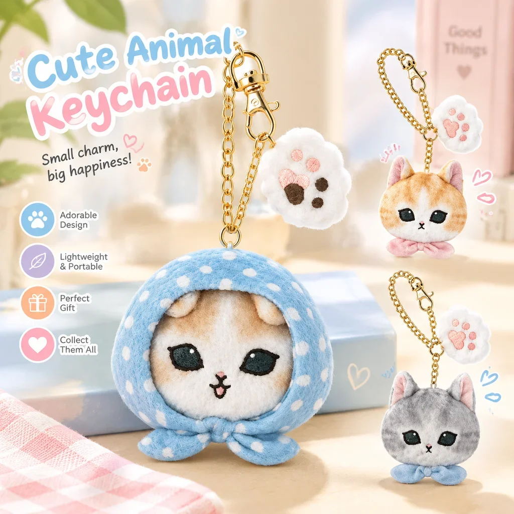 Cute Cartoon Mofusand Shark Cat Plush Keychain Pendant Edamame Cat Paw Meatball Soft Toy Chain Bag Charm for Women Girls