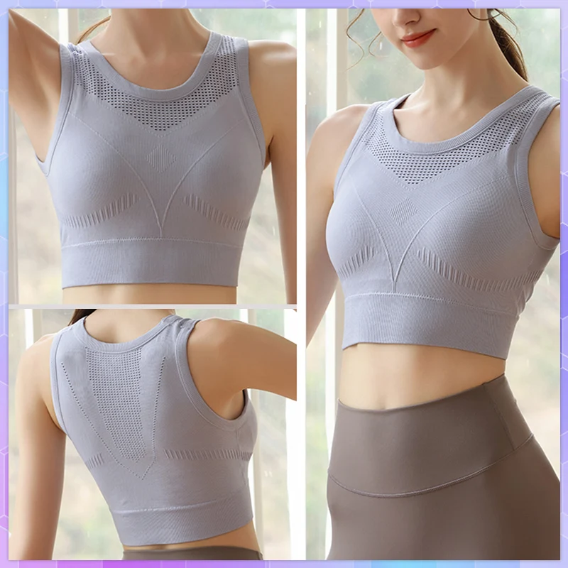 Women Sports Bras Breathable Seamless Push Up Sport Bra Tank Top Hollow Out Brassiere Gym Running Crop Tops For Fitness Yoga Pad