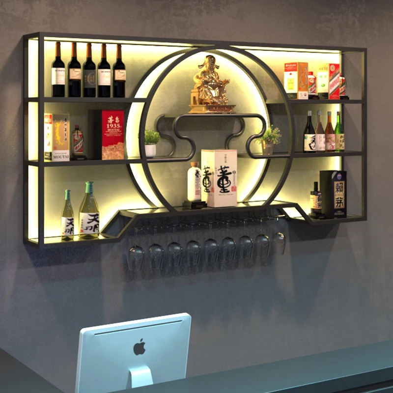 

Cocktail Commercial Wine Cabinets Inverted Retail Small Whisky Restaurant Wine Rack Liquor Wall Mounted Stojak Na Wino Furniture