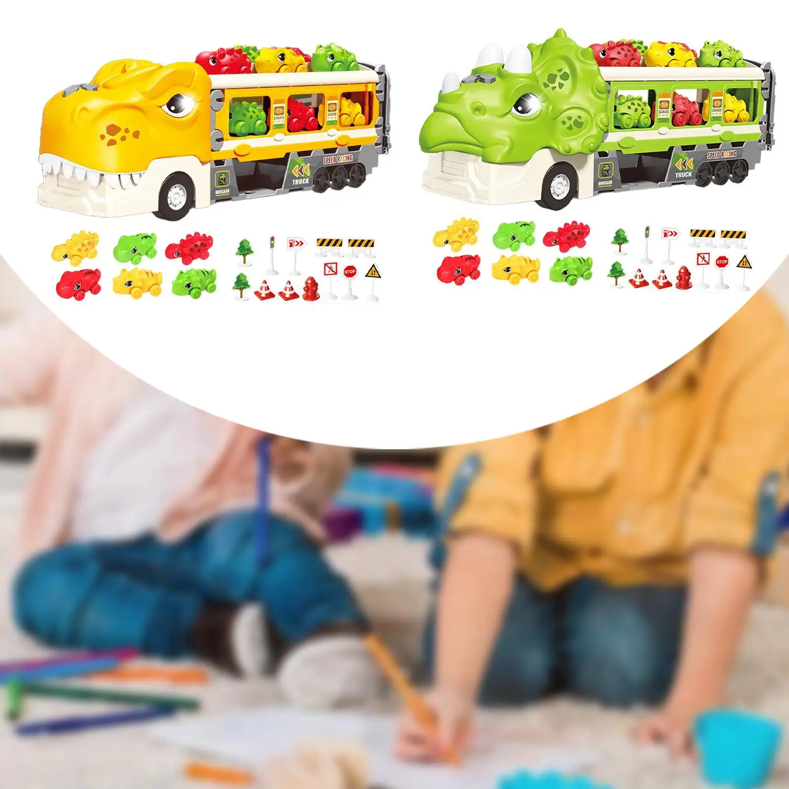 Carrier Truck Toy Dinosaur Launching Vehicle Playset Imagination Race Track