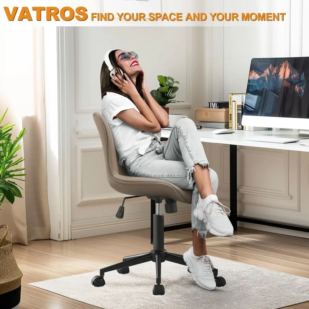 Ergonomic Height-Adjustable Swivel Desk Chair with Wheels, Comfy Padded Home Office Computer Chair, Khaki view 3