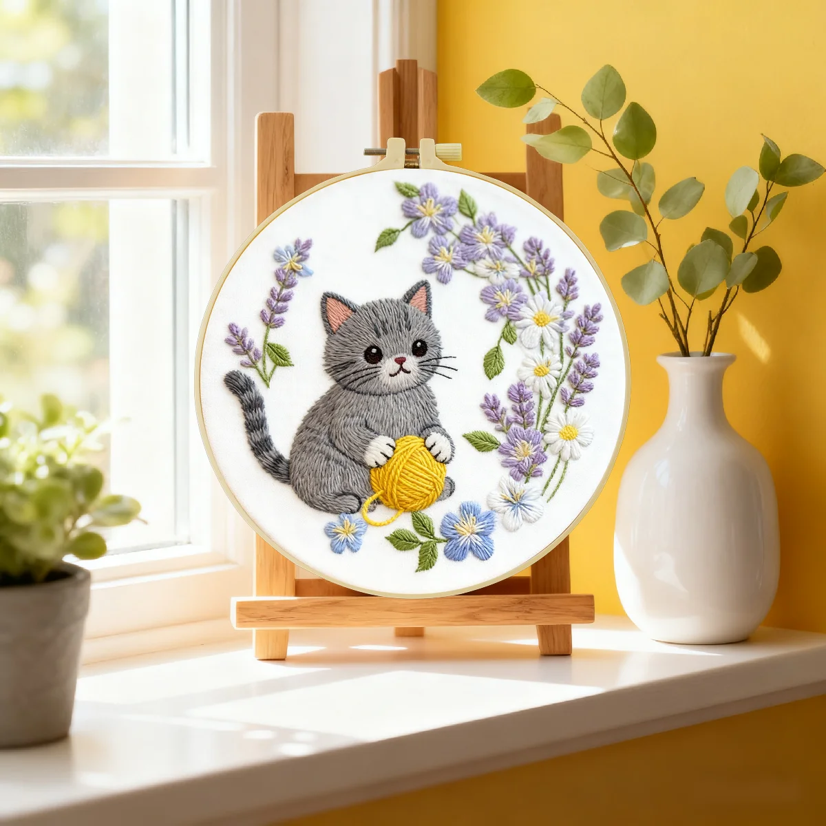 1 Stück 20X20CM/15X15CM 7,87/6,3 Zoll Katzen-Stickerei-Starter-Kit DIY-Kit DIY-Stickerei-Set Handarbeiten Malerei – Detail 1