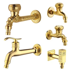 Brass Tap Faucet Garden Bibcocks Gold Brass Dragon Carved Washing Machine Faucet Outdoor Faucet Single Cold Tap Bathroom Faucets