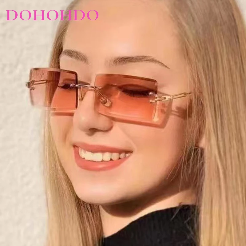 

Metal Rimless Square Sunglasses For Women Men Luxury Retro Brand Designer Outdoors Driving Summer Traveling Sun Glasses UV400