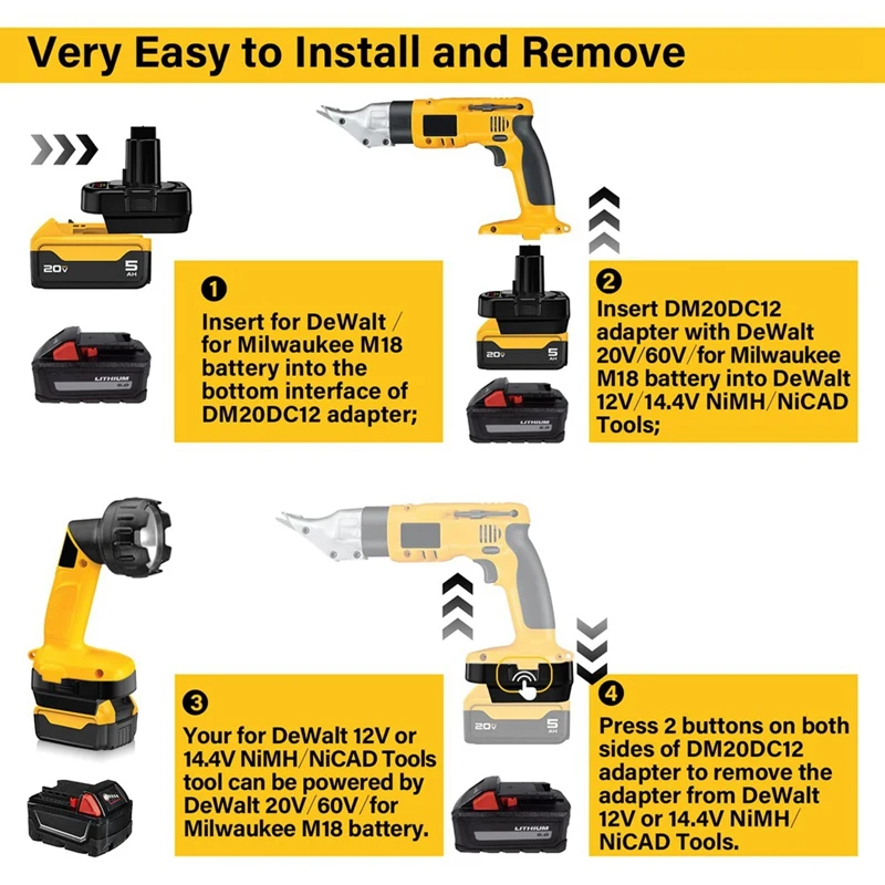 

Адаптер для аккумуляторов 20В или 18В Li-Ion, преобразующий их в 12В/14.4В Ni- для электроинструментов [Su&KND]