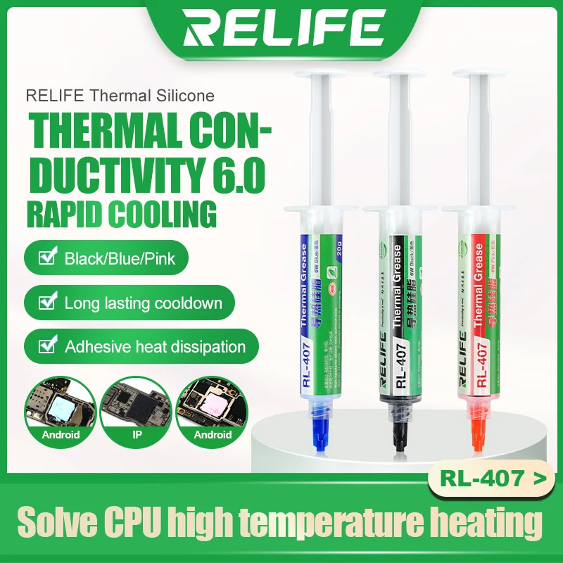 RELIFE RL-407 Thermal Silicone (Black/Blue/Pink) Efficient Heat Conduction, Rapid Cooling  for Phone and Computer Repair