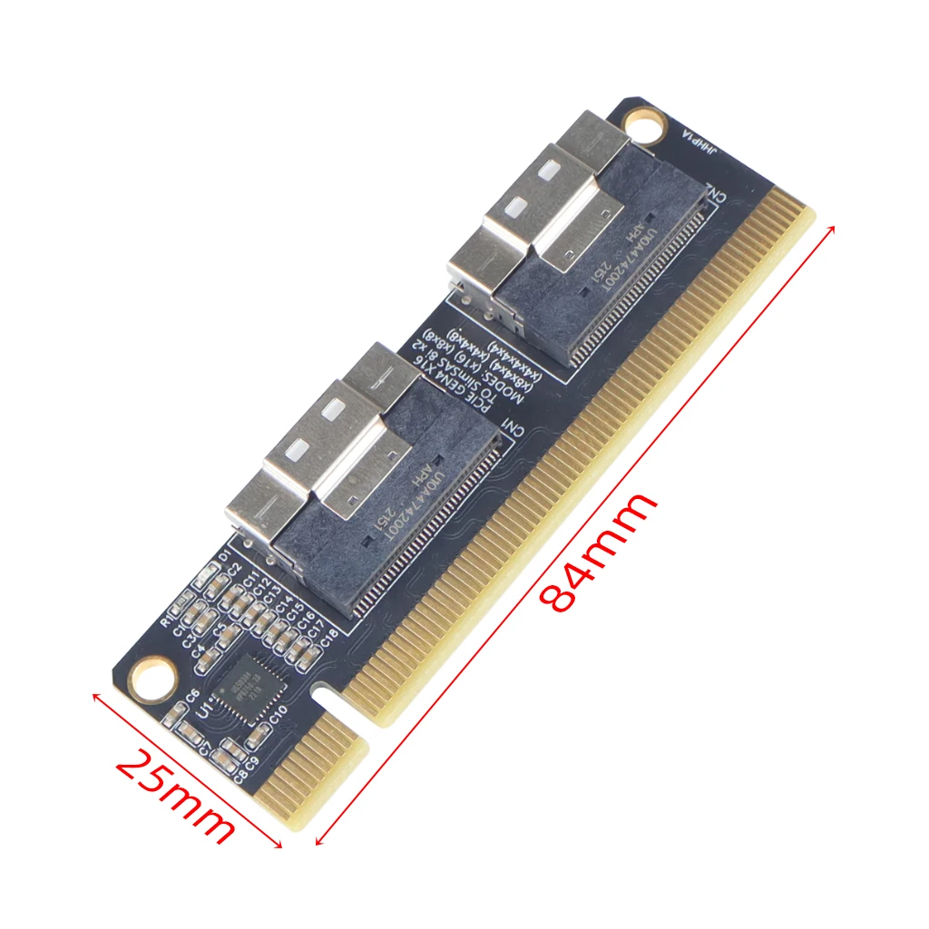 2 Port SlimSAS 8i x2 zu PCIe 4.0 x16 Slot Adapter Karte SFF8654 Riser Karte GEN4 für Netzwerk Grafik Grafikkarte GPU 6Pin Powe – Detail 8