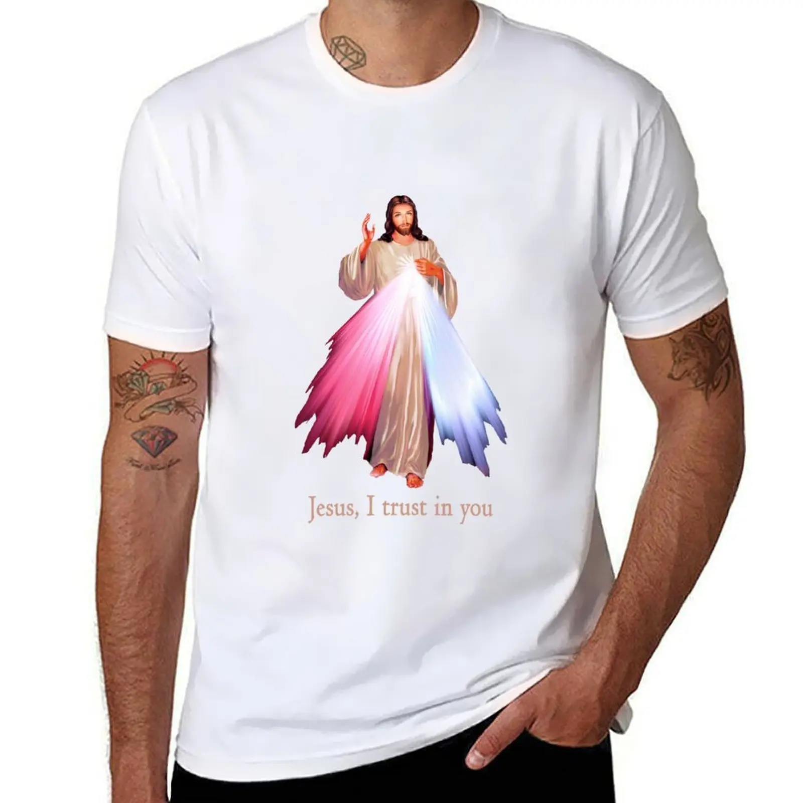 Иисус, я доверя тебя Divine Mercy Image (дизайн прозрачного фона) футболка мужские однотонные футболки хлопок 100% футболка