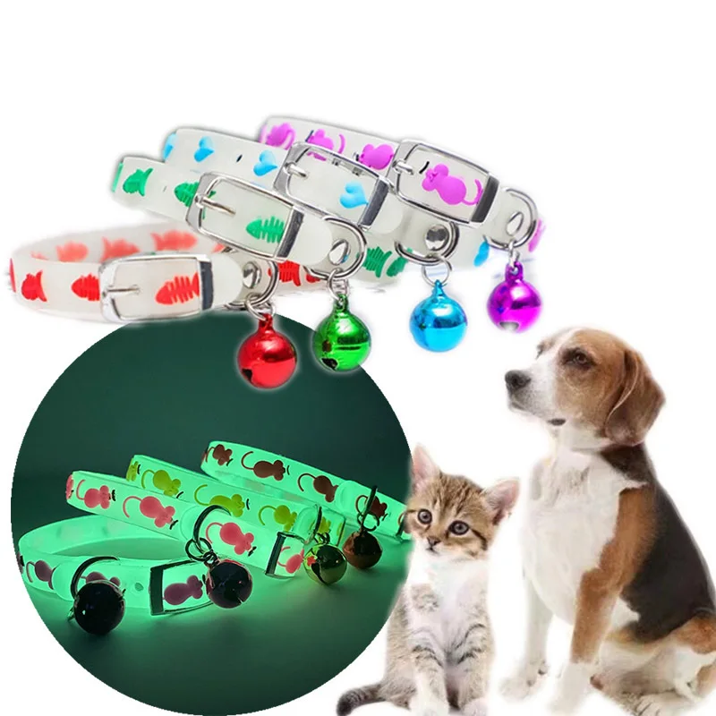 Adjustable Necklace Pet Glowing Collars with Bells Safety Night Walking Luminous Collar Supplies Glow At Night Dogs Cats