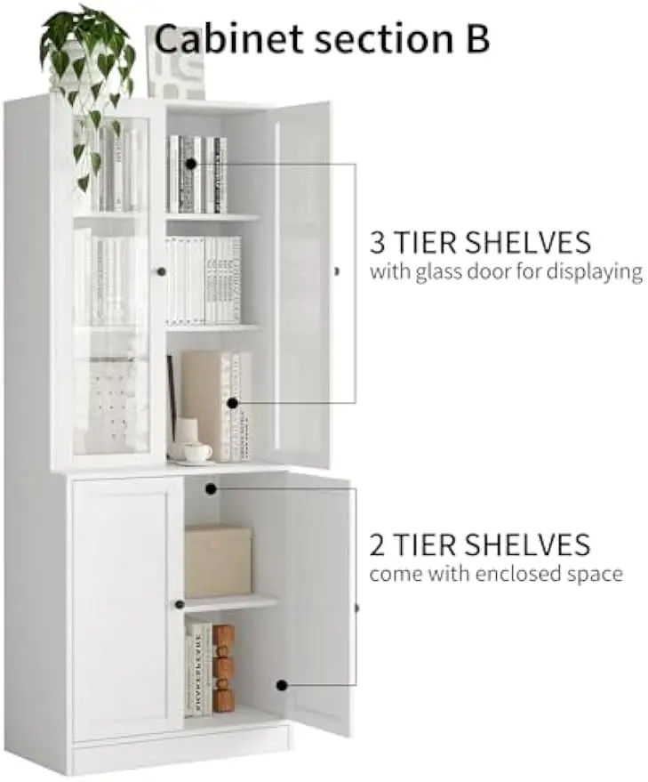 71" Bookshelf Bookcase, 3-Tier Modern Bookshelves 3 Large Drawer, Wood Filing Cabinet with Open Storage Shelf, Glass Doors