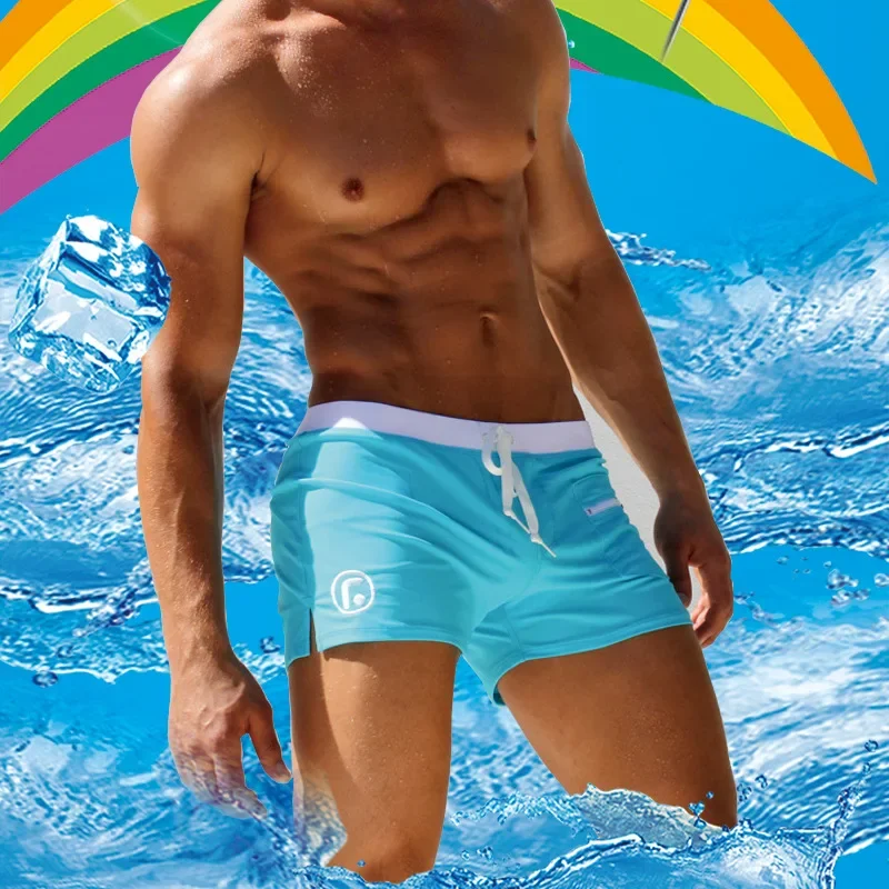 Pocket Sexy Swimming Trunks Hot Breathable Swimwear Men's Swimsuits Boxer Briefs Sunga Maillot De Bain Beach Shorts