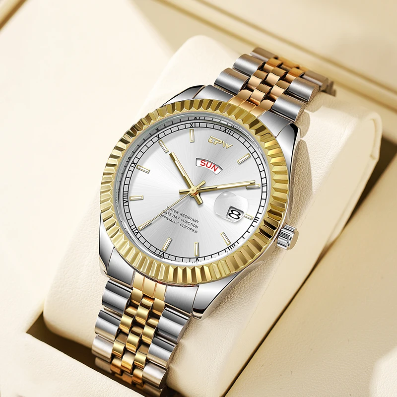 High Quality Watch Promotion Price Business Leisure Day Week Dual Calendar Display Luminous Men's Waterproof Quartz Watch