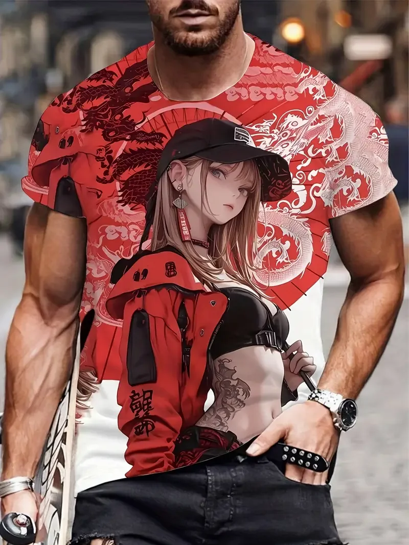 2025 New Men's Cool Tattoo Girl Graphic T-Shirts Street Trend 3D Print Personality Anime Tees Summer Women Short Sleeve Y2k Tops