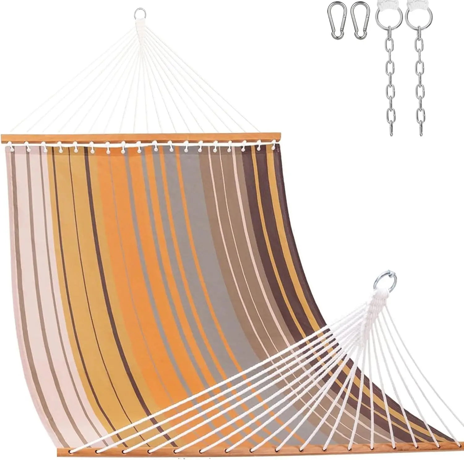 

Quick-Dry 2-Person Hammock with Spreader Bar, 450 lbs Capacity, Textilene Fabric, Coffee Stripes