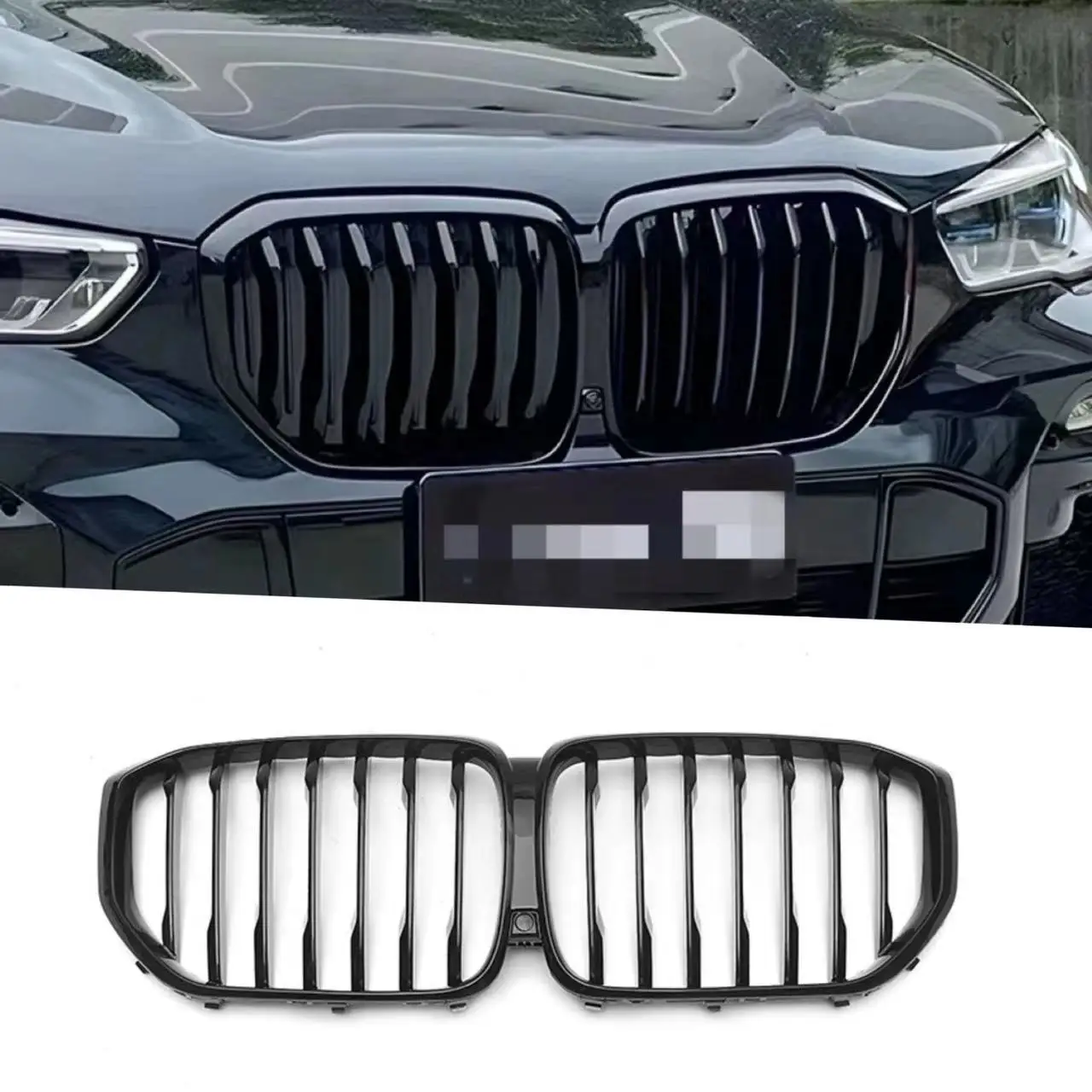 

For BMW X5 G05 (2019-2022) Single Line Gloss Black Front Kidney Grille