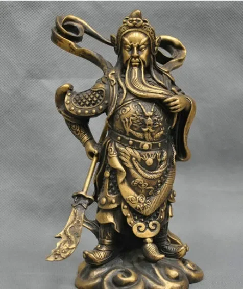 

8-дюймовая бронзовая статуя китайского меча дракона-воина Guan Gong Yu