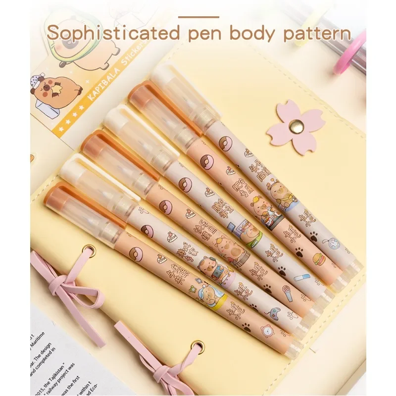 6pcs/set Cute Cartoon Capybara Direct-liquid Type Roller Ball Pen Quick-dry Smooth The 0.38 Mm Good-looking Black Gel Pen