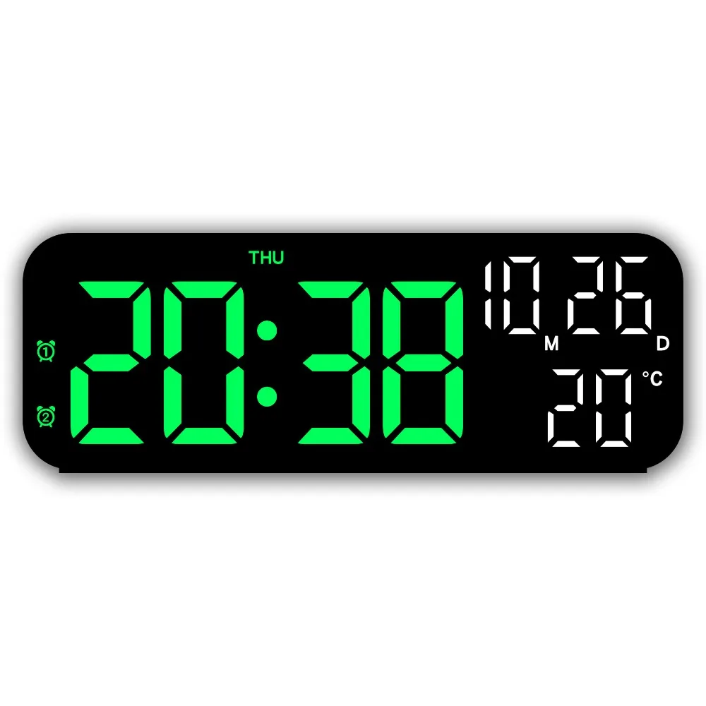 

Brightness Adjustment LED Electronic Clock Voice Control 12/24H Format Large Digital Clock Auto-Dimmer Temperature Display