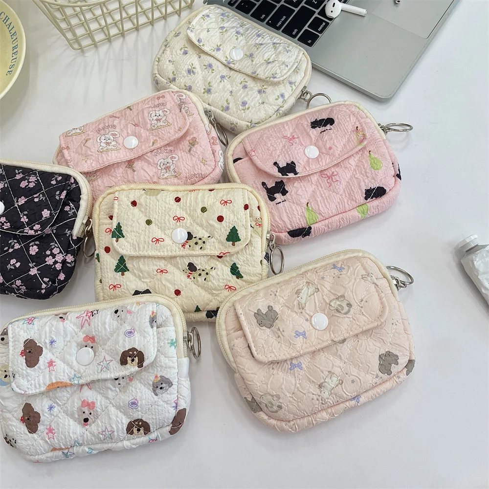 Cartoon Floral Multi-functional Organizer Bag Document Card Holder Key Coin Purse Portable Storage Pouch