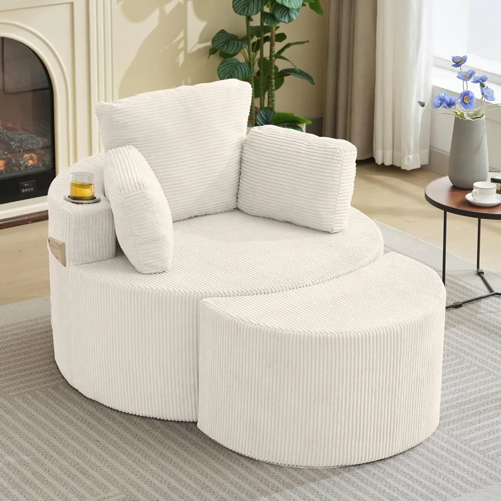 

Accent Chair 37" W Recliner Comfy Upholstered Round Barrel Chair,with Ottoman,for Living Room Bedroom Office Apartmen