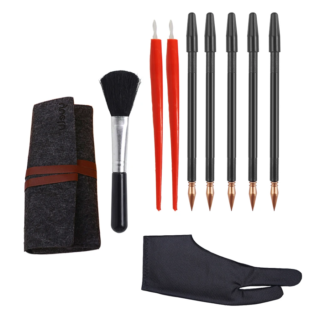 10 pcs Scratching Drawing Tools Set 10 Pens Red Scraper Black Brush Storage Bag Portable Painting Kids Adults Teaching