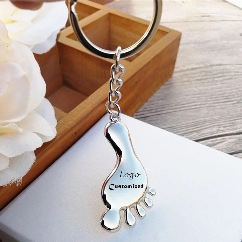 20PCS Personalized Foot Shaped Bottle Opener Keychains Baby Baptism Party Favor Custom Name Christening Key Chain Gift For Guest