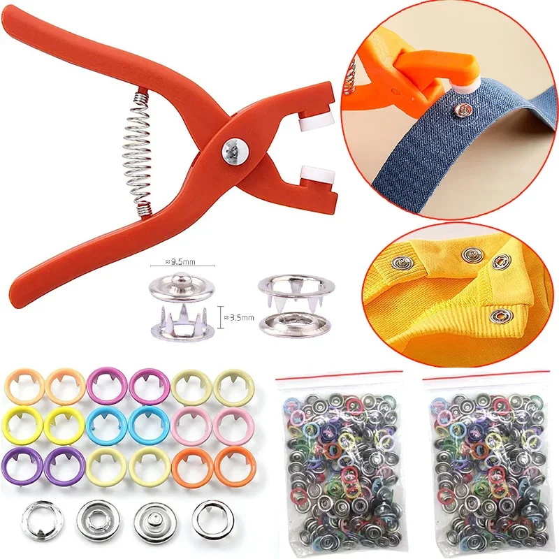 50/100Sets Snap Button Fasteners Pliers Press Tool Claw Button Installation Snaps Buttons Eyelet Kit for Clothes Hats DIY Crafts