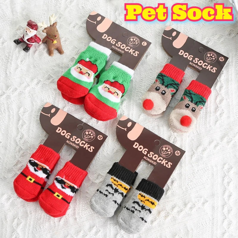 

Christmas Pet Dog Cat Shoes Non Slip Socks Warm Booties Small Medium Breed Puppy Kitten Winter Wear Paw Protector Holiday Party