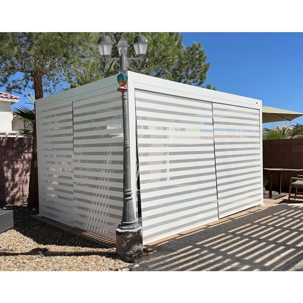 

Louvered Pergola 10' x 14' White Outdoor Aluminum Pergola with Roller Blinds Adjustable Gazebo Rainproof for Patio Deck Garden