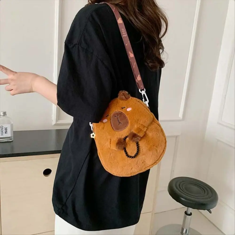 Animal Cartoon Capybara Plush Shoulder Bag Large Capacity Stuffed Capybara Crossbody Bag Zipper Cute Cartoon Capybara Handbag