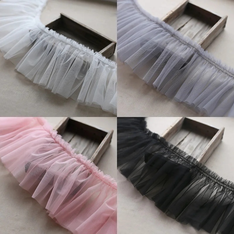 10Meters Soft Tulle Fabric Ribbon Frills Purple Pink Needlework Lace Fringe Ruffles Trim For Suquins Dress Decor