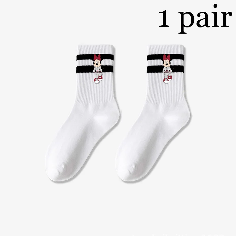 New Mickey Minnie Mouse Women\'s Mid Length Socks Business Stripes Socks Sweat Absorbing Breathable High-quality Men Socks Anime