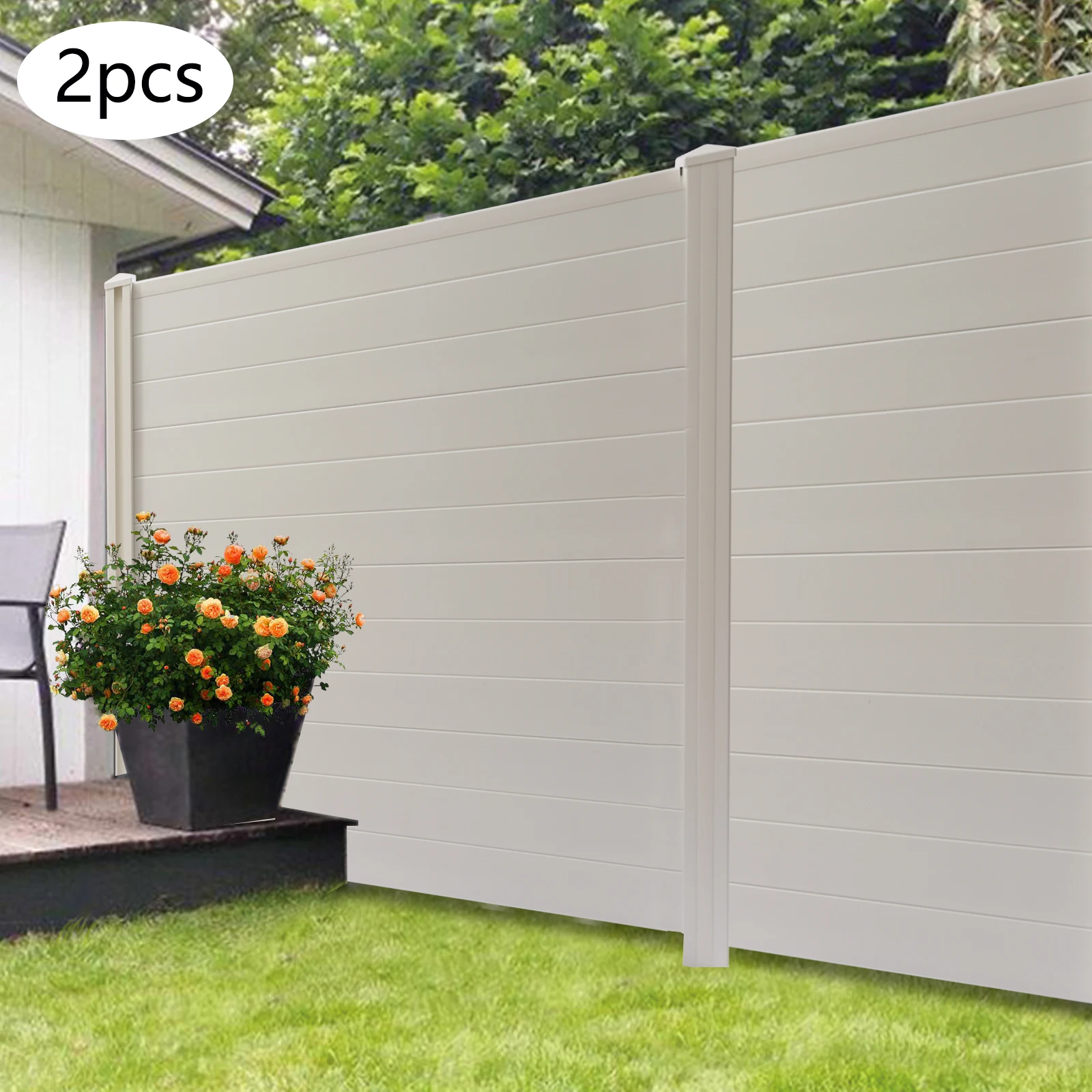 White Outdoor Fence Privacy Screen 2 Panels, 48''H Air Conditioner Fence Trash PVC Vinyl Free stand Enclosure Fence