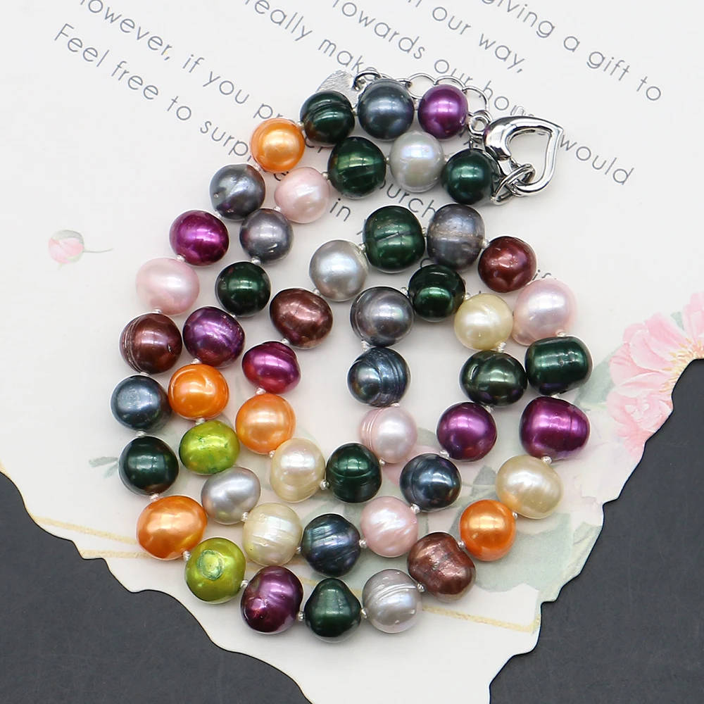 

Colorful Natural Freshwater Screw Pearl Beaded Necklace With Silver Color Heart Shape Clasp And Extended Chain Necklace Jewelry