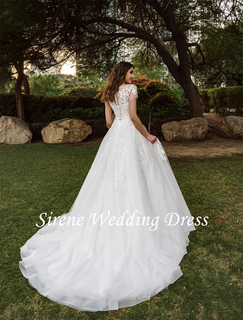 Sirene elegante abito da sposa O collo 2024 maniche corte semplici una linea abito da sposa Appliques di pizzo Vestidos De Novia Sweep Train