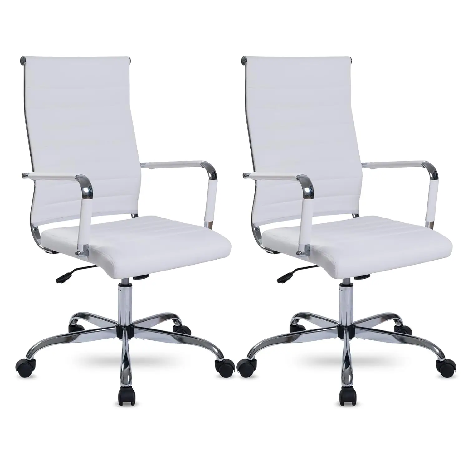 

Ergonomic Leather Task Chair Height Adjustable Swivel Rolling High Back Ribbed Office Conference Room Set of 2 White, Customized